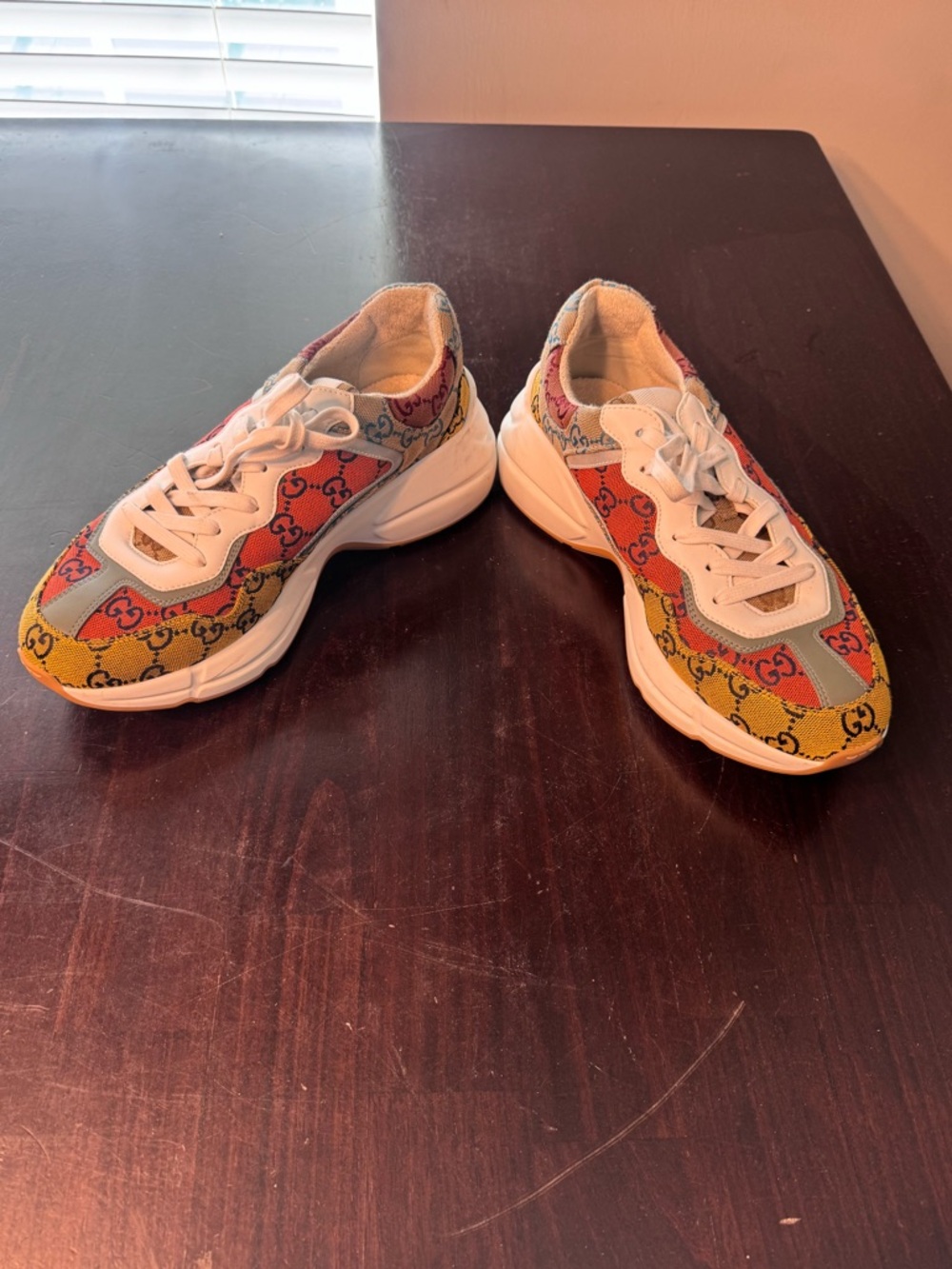 Gucci Multicolor GG Canvas Low-Top Sneakers - Red Yellow Green - Picture 3 of 6